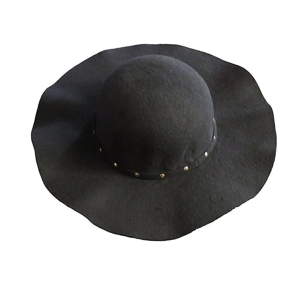 Marcus Adler Women's Black Felt Studded Wide Brim Floppy Hat